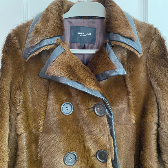 Derek Lam Brown Double-Breasted Women's Fur and Leather Car Coat sz 4 - Picture 12 of 15